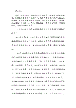 坚持以党的自我革命精神为指引不断推进正风肃纪反腐向纵深发展讲稿.docx