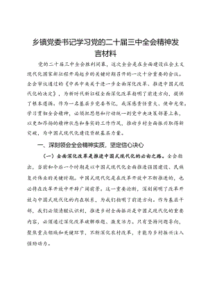 乡镇党委书记学习党的二十届三中全会精神发言材料.docx