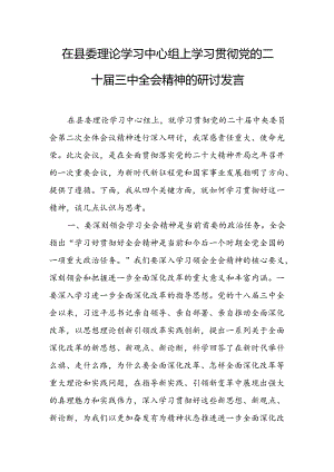 在县委理论学习中心组上学习贯彻党的二十届三中全会精神的研讨发言 .docx