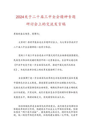 2024关于二十届三中全会精神专题研讨会上的交流发言稿.docx