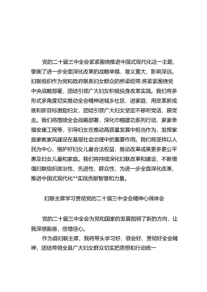 妇联干部学习贯彻党的二十届三中全会精神心得体会5篇（最新版）.docx