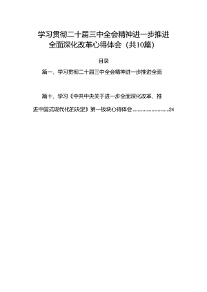学习贯彻二十届三中全会精神进一步推进全面深化改革心得体会10篇（详细版）.docx