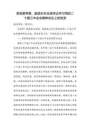 副县长在全县传达学习党的二十届三中全会精神会议上的交流发言.docx