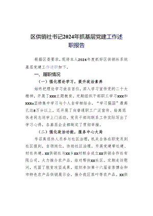 区供销社书记2024年抓基层党建工作述职报告.docx