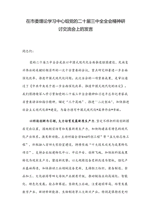 在市委理论学习中心组党的二十届三中全全会精神研讨交流会上的发言.docx