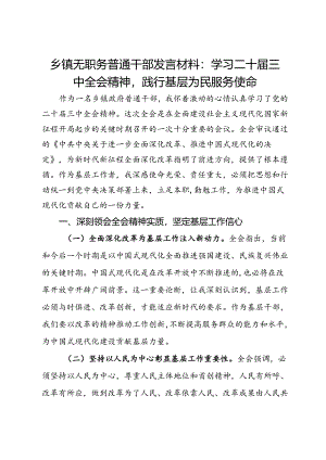 乡镇基层干部发言材料：学习二十届三中全会精神践行基层为民服务使命.docx