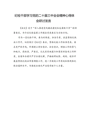 纪检干部学习党的二十届三中全会精神心得体会研讨发言.docx