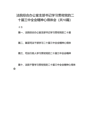 法院综合办公室支部书记学习贯彻党的二十届三中全会精神心得体会（共10篇）.docx