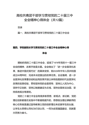 高校共青团干部学习贯彻党的二十届三中全会精神心得体会12篇（详细版）.docx