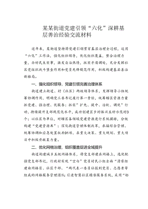 某某街道党建引领“六化”深耕基层善治经验交流材料.docx