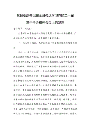 某县委副书记在全县传达学习党的二十届三中全会精神会议上的发言.docx