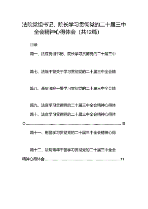 法院党组书记、院长学习贯彻党的二十届三中全会精神心得体会12篇（详细版）.docx