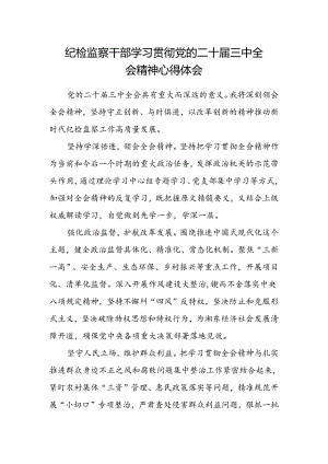 纪检监察干部学习贯彻党的二十届三中全会精神心得体会.docx