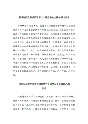 银行分行纪委书记学习二十届三中全会精神研讨发言（共五篇）.docx