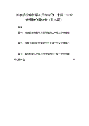 检察院检察长学习贯彻党的二十届三中全会精神心得体会十篇（精选）.docx