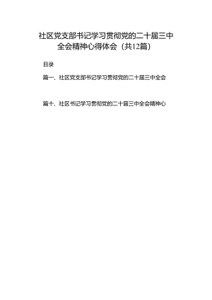 社区党支部书记学习贯彻党的二十届三中全会精神心得体会12篇（精选）.docx