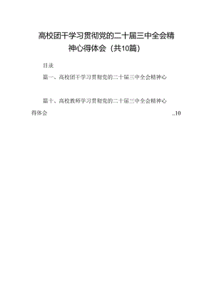高校团干学习贯彻党的二十届三中全会精神心得体会10篇（精选）.docx