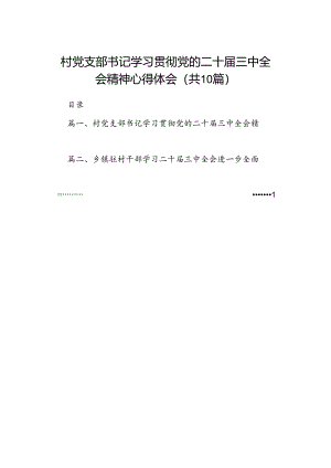 村党支部书记学习贯彻党的二十届三中全会精神心得体会10篇（精选）.docx