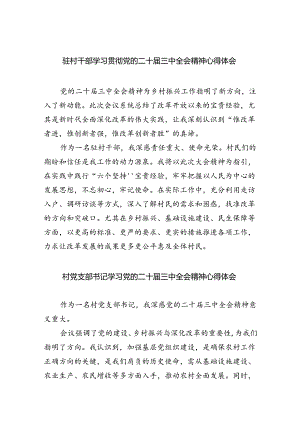 驻村干部学习贯彻党的二十届三中全会精神心得体会8篇（详细版）.docx