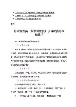 粮食行业职业技能竞赛仓储管理员（粮油保管员）、农产品食品检验员、安全员项目决赛范围和要求.docx
