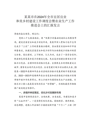 某某市在2024年全市宜居宜业和美乡村建设工作调度会暨农业生产工作推进会上的汇报发言.docx