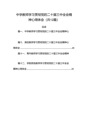 （12篇）中学教师学习贯彻党的二十届三中全会精神心得体会集合.docx