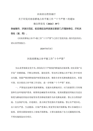河南省耕地占补平衡工作“十个严禁”（2024年）.docx