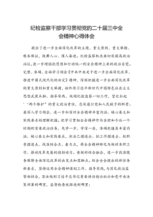纪检监察干部学习贯彻党的二十届三中全会精神心得体会.docx