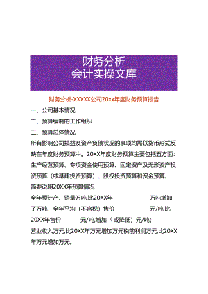 财务分析-公司年度财务预算报告模板.docx