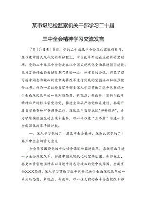 某市级纪检监察机关干部学习二十届三中全会精神学习交流发言2.docx