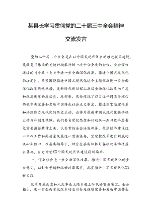 某县长学习贯彻党的二十届三中全会精神交流发言.docx