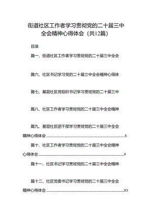 街道社区工作者学习贯彻党的二十届三中全会精神心得体会12篇（精选）.docx