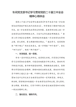 车间党支部书记学习贯彻党的二十届三中全会精神心得体会.docx