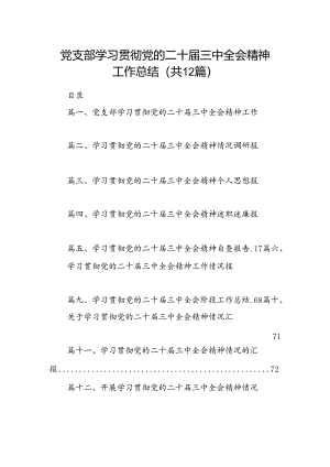 （12篇）党支部学习贯彻党的二十届三中全会精神工作总结范文.docx