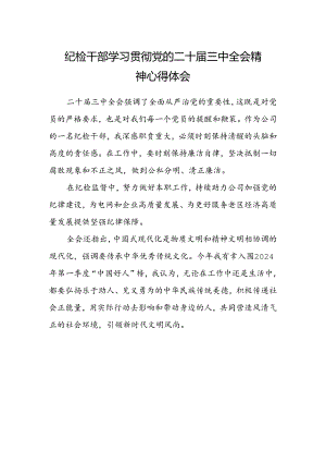 纪检干部学习贯彻党的二十届三中全会精神心得体会.docx