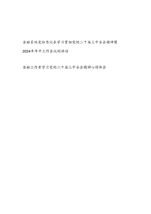 金融系统党组书记在学习贯彻党的二十届三中全会精神暨2024年年中工作会议的讲话和金融工作者学习党的二十届三中全会精神心得体会.docx