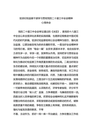 驻派纪检监察干部学习贯彻党的二十届三中全会精神心得体会（共8篇）.docx