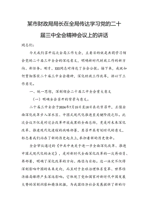 某市财政局局长在全局传达学习党的二十届三中全会精神会议上的讲话.docx