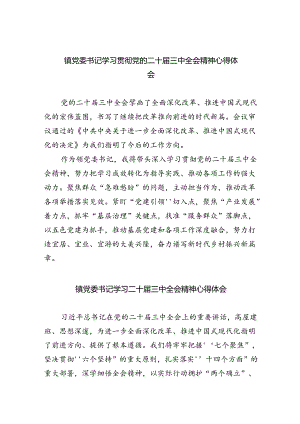 镇党委书记学习贯彻党的二十届三中全会精神心得体会范文8篇（详细版）.docx