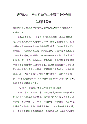 某县政协主席学习党的二十届三中全会精神研讨发言.docx