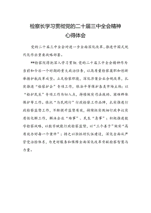 检察长学习贯彻党的二十届三中全会精神心得体会 .docx