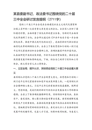 某县委副书记、政法委书记围绕党的二十届三中全会研讨发言提纲（2711字）.docx