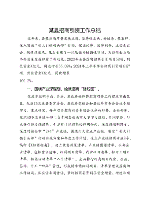 某县招商引资工作经验交流材料.docx