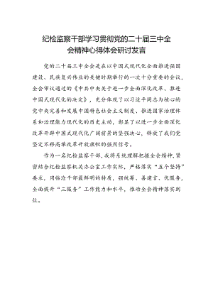纪检监察干部学习贯彻党的二十届三中全会精神心得体会研讨发言范文.docx