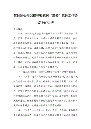某县纪委书记在整顿农村“三资”管理工作会议上的讲话.docx