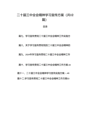 （12篇）二十届三中全会精神学习宣传方案（精选）.docx