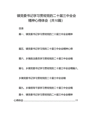镇党委书记学习贯彻党的二十届三中全会精神心得体会10篇（详细版）.docx