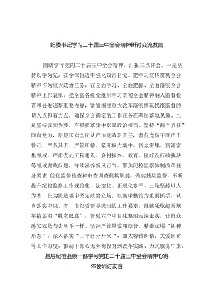 纪委书记学习二十届三中全会精神研讨交流发言（共五篇）.docx