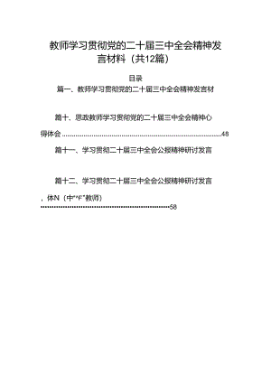 （12篇）教师学习贯彻党的二十届三中全会精神发言材料范文.docx