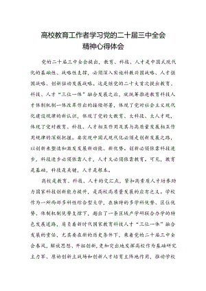 高校教育工作者学习党的二十届三中全会精神心得体会.docx